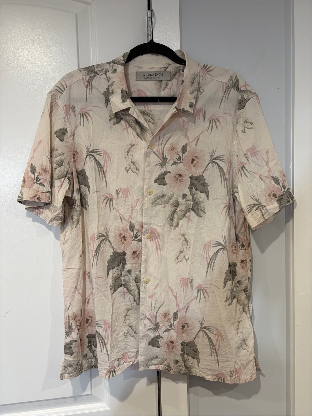 All Saints Tropical short sleeve button up collared shirt japanese flower L